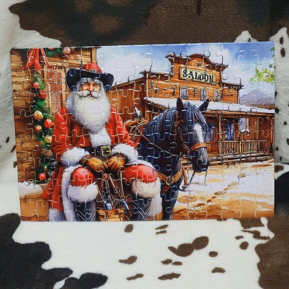 Western Santa Christmas 120 Piece Custom Handmade Jigsaw Puzzle - Picture 2 of 7